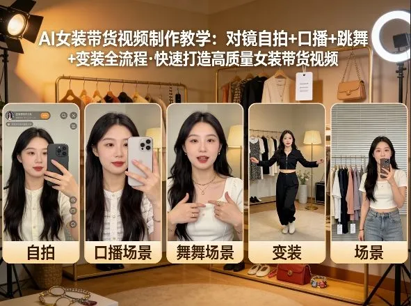 AI女装带货视频制作教学，对镜自拍、口播、跳舞、变装全流程，快速打造高质量女装带货视频-享梦库