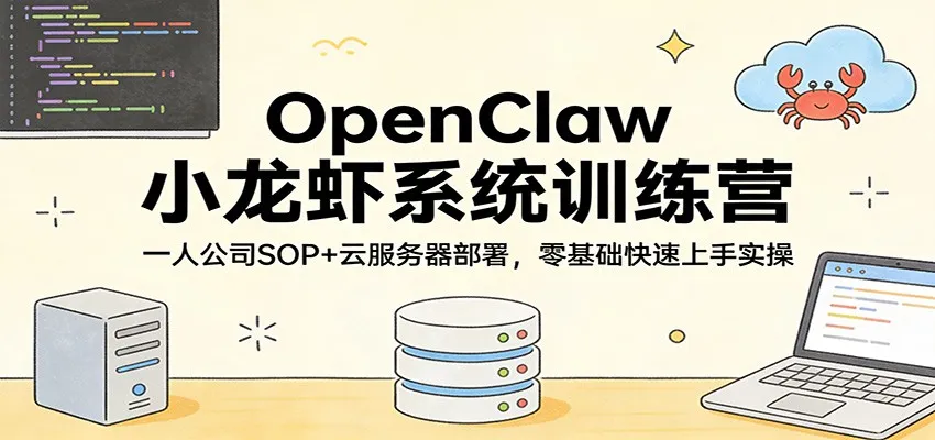 OpenClaw小龙虾系统训练营：一人公司SOP，云服务器部署，零基础快速上手实操-享梦库