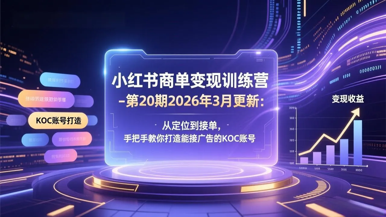 小红书商单变现训练营-第20期26年3月更新：从定位到接单，手把手教你打造能接广告的KOC账号-享梦库