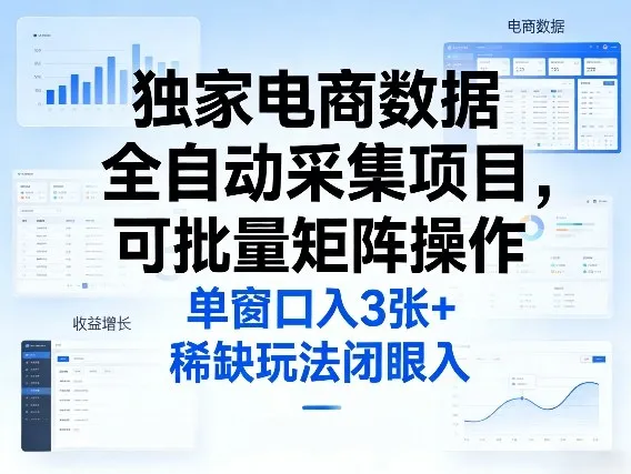 独家电商数据全自动采集项目,可批量矩阵操作,单窗口日入3张+,稀缺玩法闭眼入【揭秘】