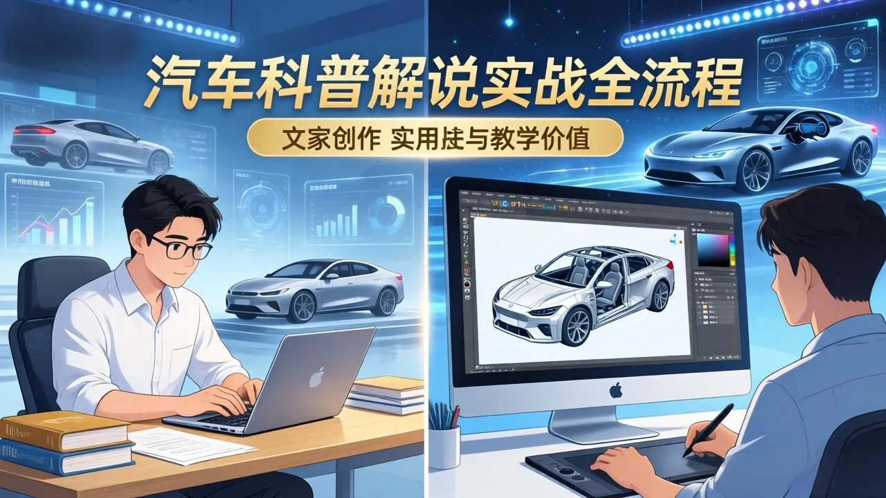 抖音汽车科普解说实战：文案+动画+画面处理+去水印全流程，打造专业汽车科普视频-享梦库