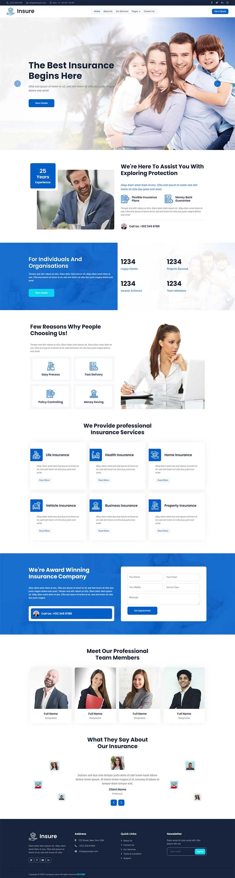 保险服务公司html5网站模板-享梦库