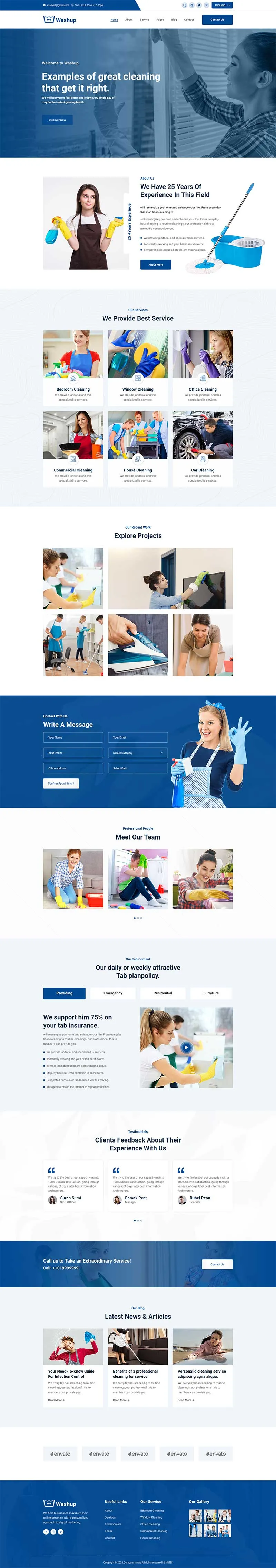 蓝色家政清洁服务公司静态html模板-享梦库