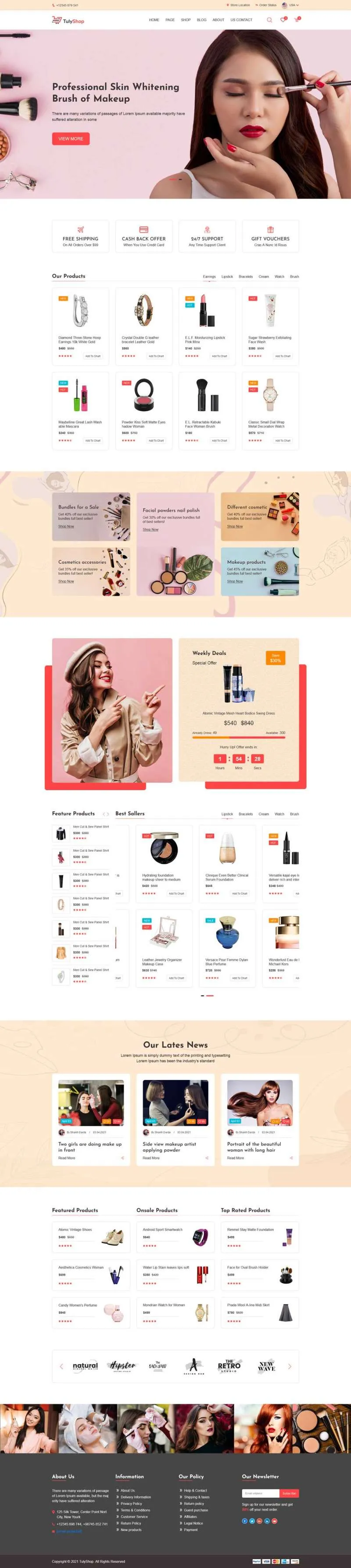 粉色护肤品化妆品html模板-享梦库