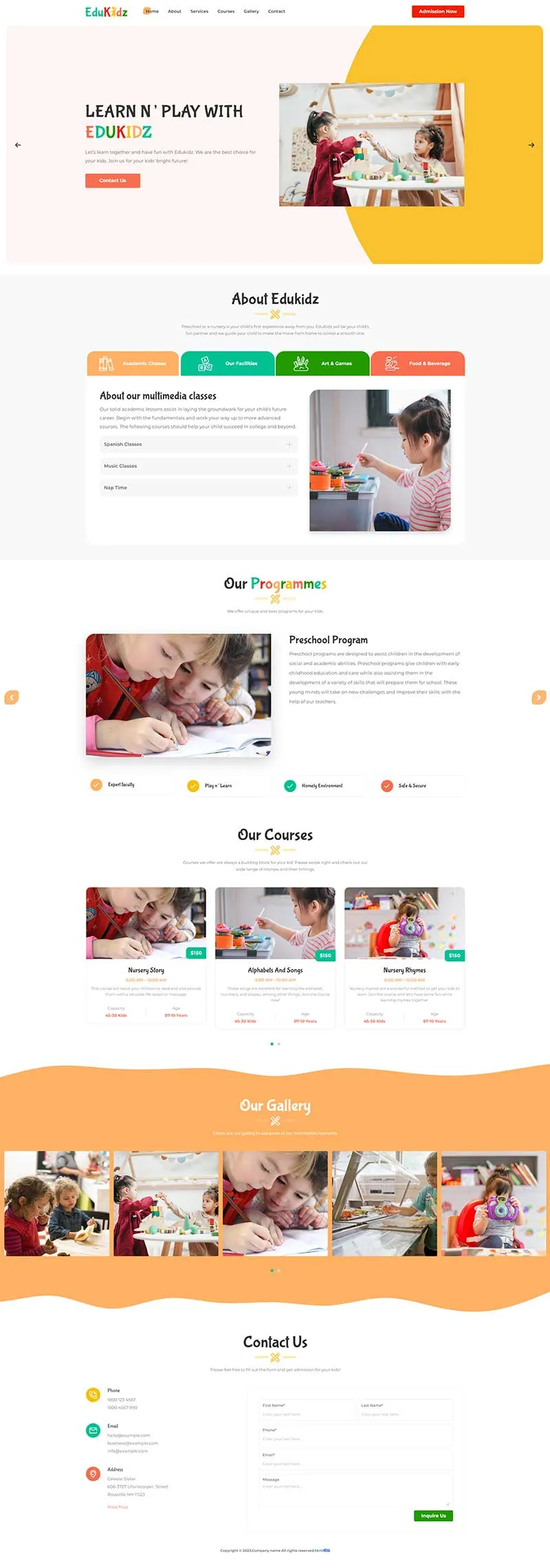 幼儿园托儿所宣传单页html模板-享梦库