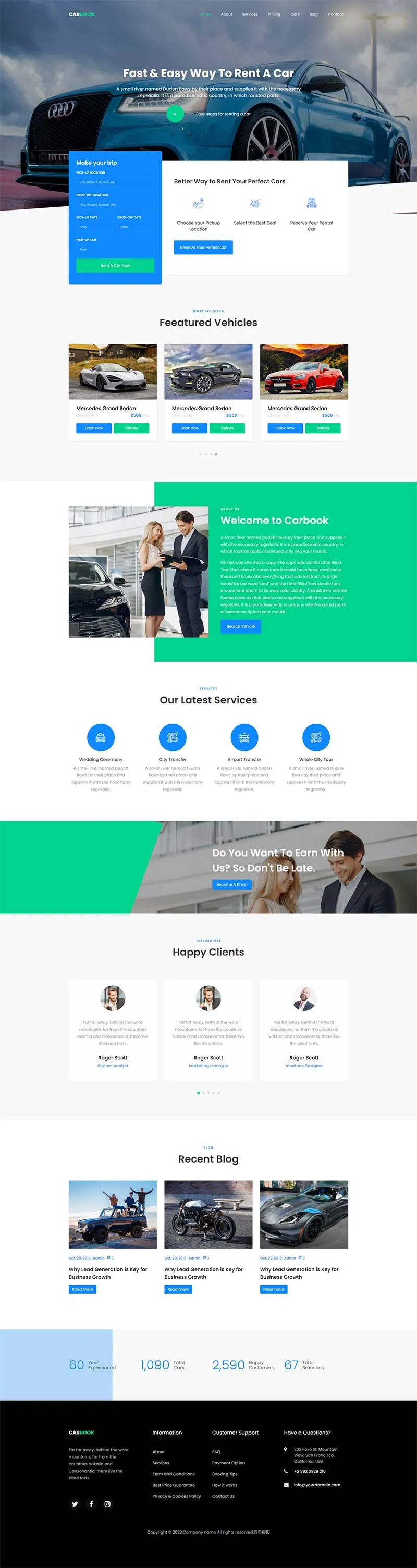 汽车租赁汽车接送Bootstrap4网站模板-享梦库