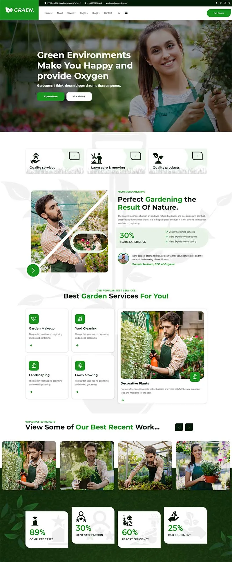 响应式绿色园林花艺前端网页模板-享梦库