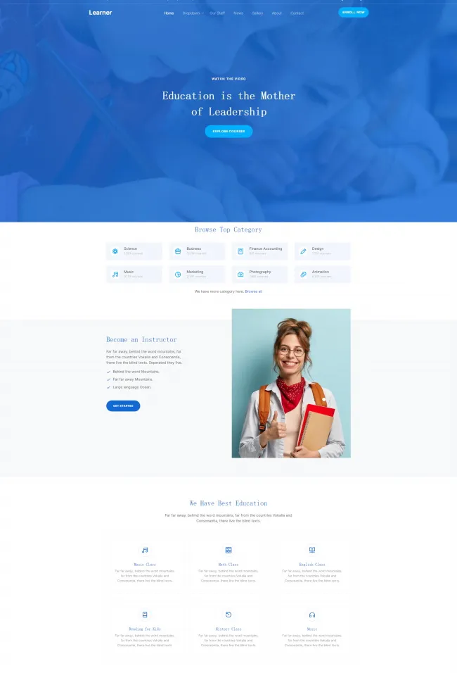 蓝色教育培训机构网站html模板 - 享梦库-享梦库