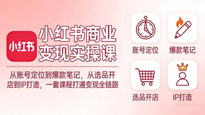 小红书商业变现实操课：从账号定位到爆款笔记，从选品开店到IP打造，一套课程打通变现全链路-享梦库