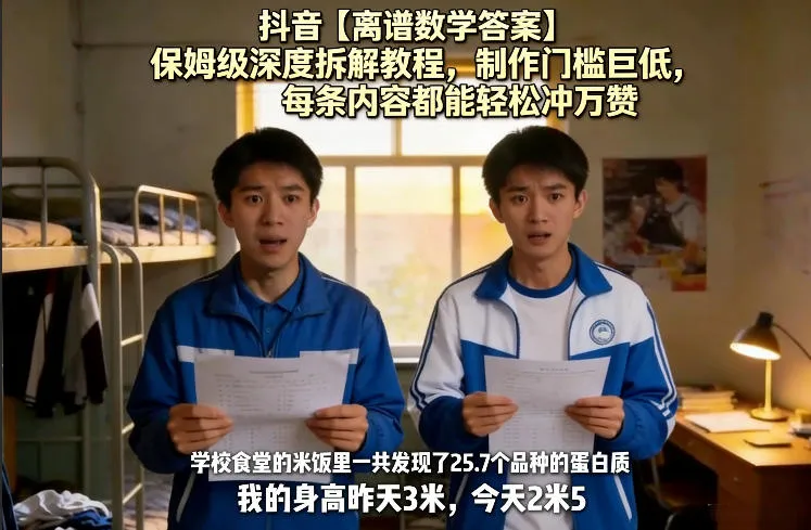 抖音【离谱数学答案】保姆级深度拆解教程，制作门槛巨低，每条内容都能轻松冲万赞，附详细步骤-享梦库