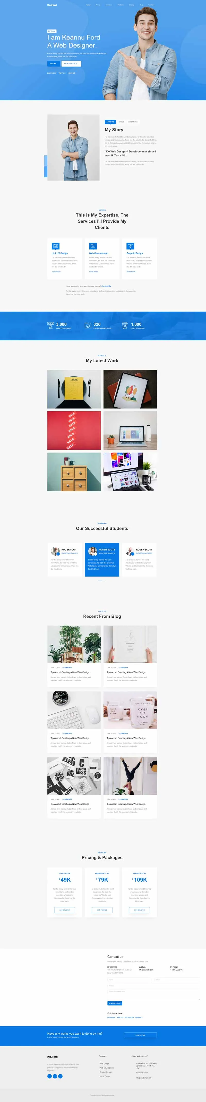 蓝色前端工程师UI设计师个人简历网页html模板 - 享梦库-享梦库