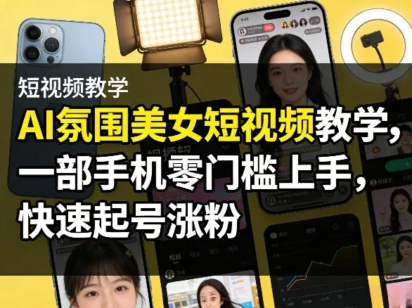 AI氛围美女短视频教学，一部手机零门槛上手，快速起号涨粉-享梦库